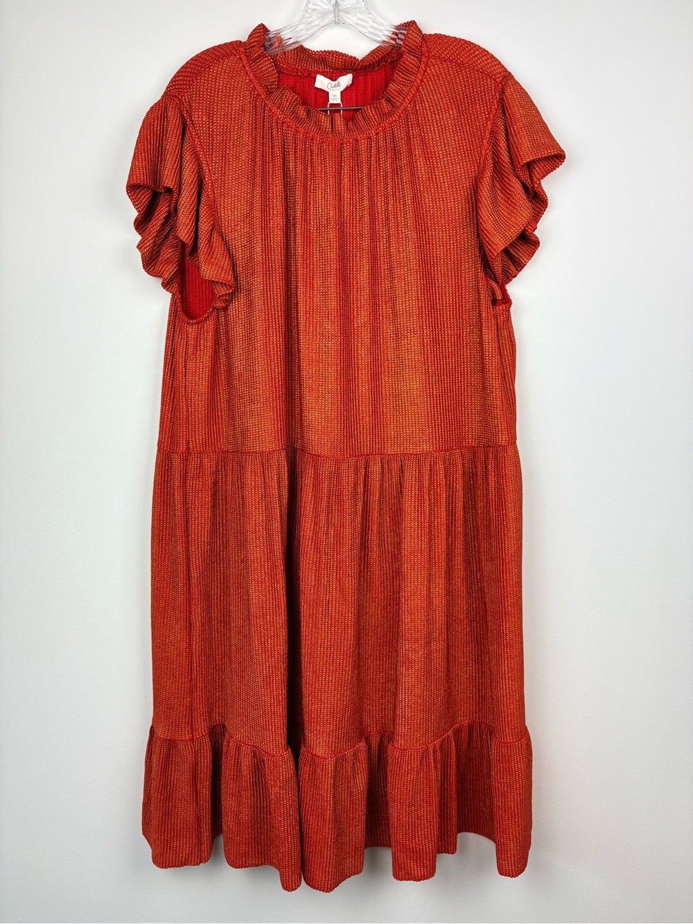 NWT ODDI Tiered Ruffle-Sleeve Dress in Burnt Orange Shimmery Metallic Fall Sz 1X